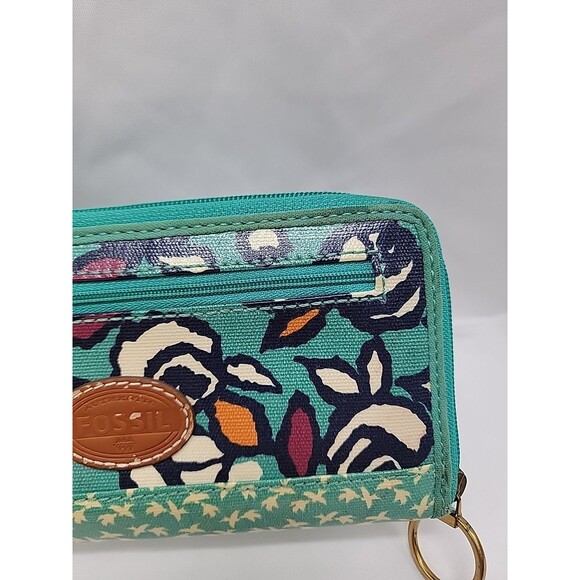 Fossil Coated Canvas Wallet Floral Zip Around Multicolored 8x4.5 - Picture 4 of 8